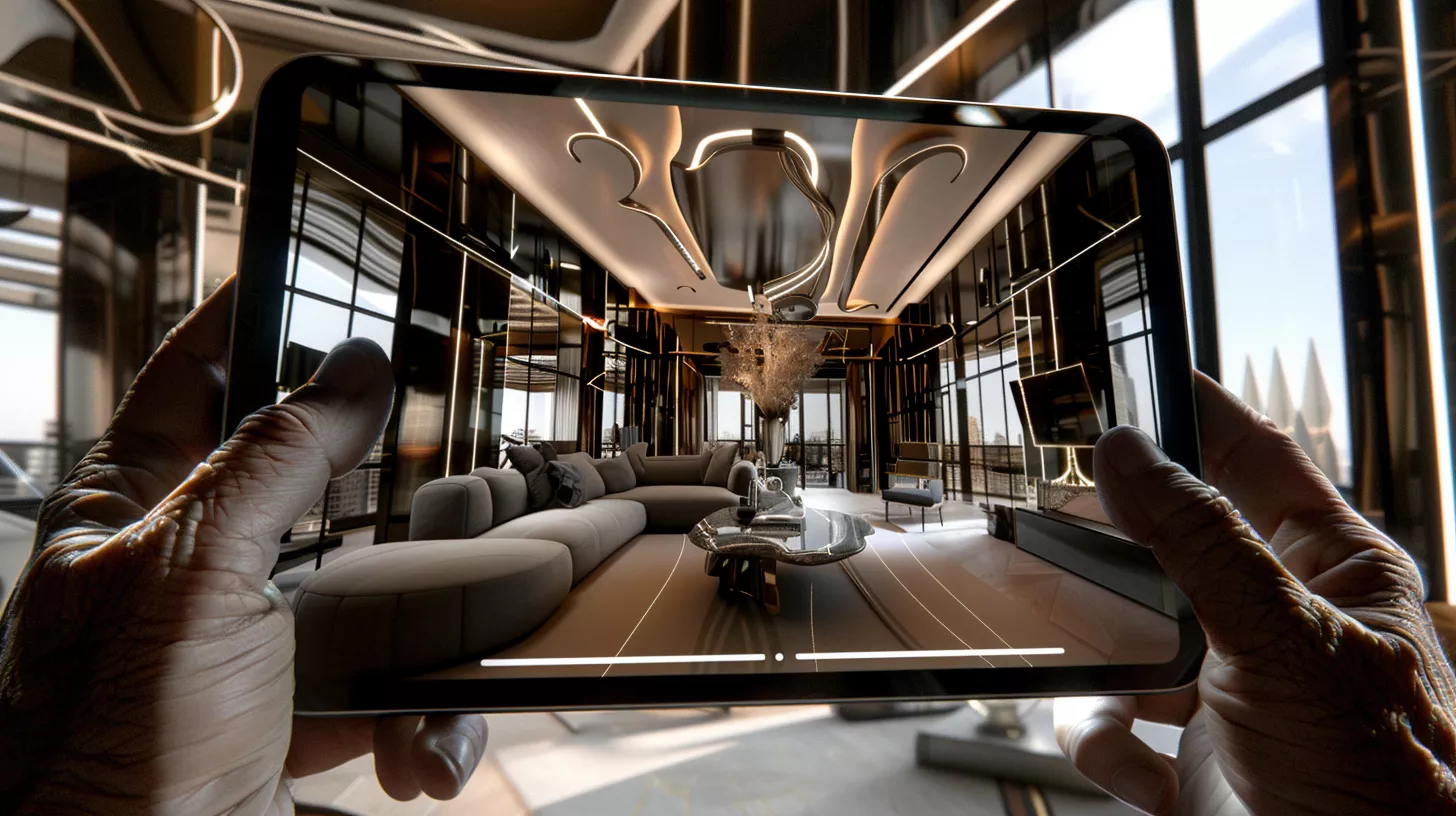 عميل يشاهد تصميم داخلي ثلاثي الأبعاد بتقنية الواقع المعزز